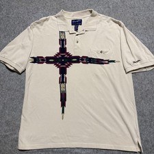Vintage Wrangler Polo Shirt Mens 2XL White Western Southwestern Aztec Cross 90s