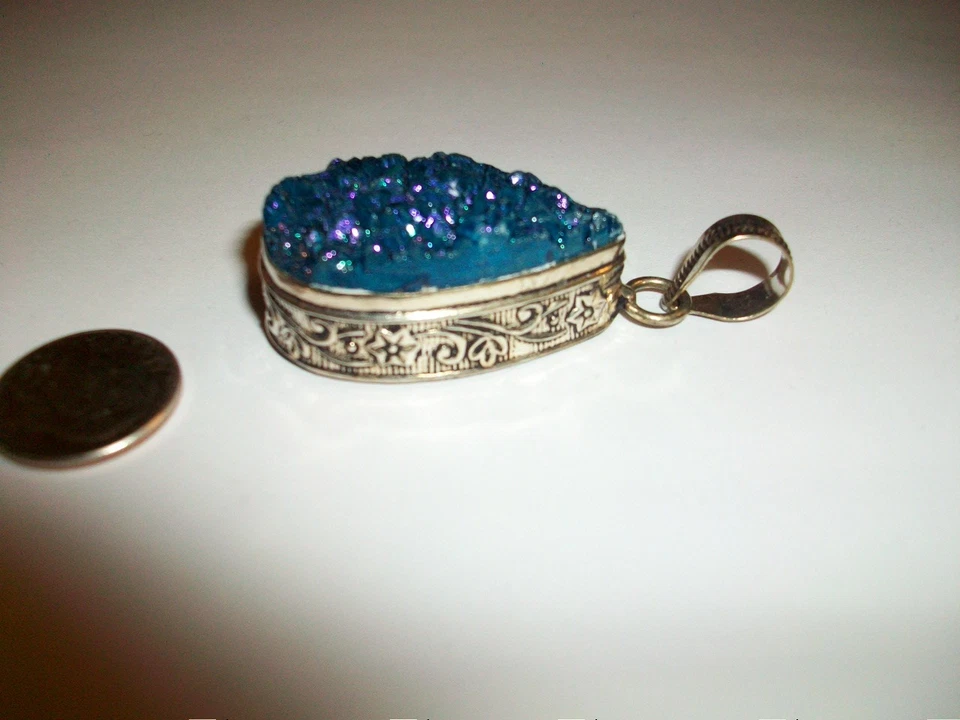 Colgante druzy lágrima titanio azul vintage en plata de ley 925 Foto 4 de 4