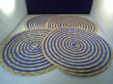 Set of 4 Round Straw Rattan Placemats Blue