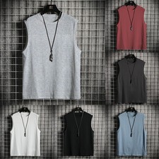 Mens Sleeveless T-Shirt Cotton Muscle Tank Top Solid for blank Workout Summer
