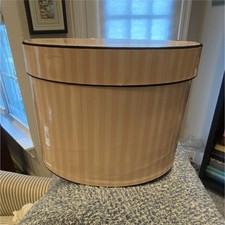 Victoria's Secret Pink White Striped Round Hat Box with Lid