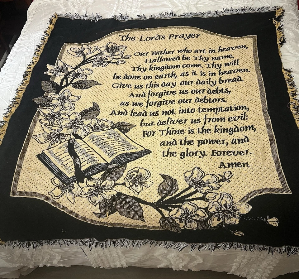 Tapiz de Oración de los Señores Manta Flecos Negro Dorado Floral Biblia 48x54 Foto 3 de 4