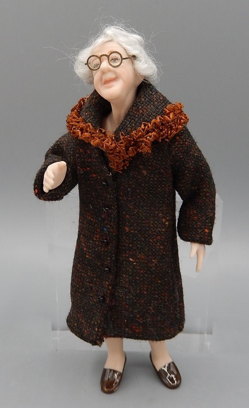 Vtg OOAK Porcelain Elderly Lady Character Doll Artisan Dollhouse Miniature 1:12