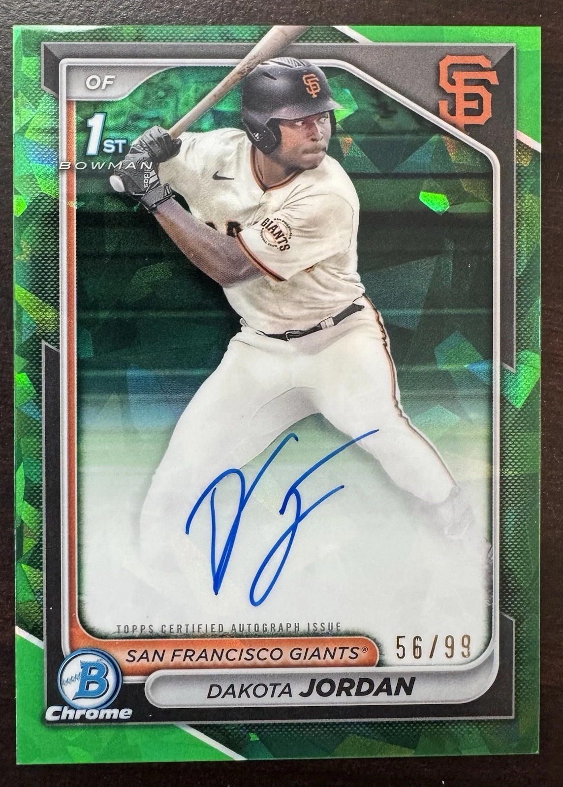 2024 Bowman Chrome Sapphire CPA-DJ Dakota Jordan Green Auto 56/99 Giants