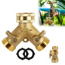 Heavy Duty Brass 2 Way Garden Hose Splitter 3/4" Y Valve Outdoor Faucet