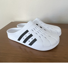Adidas Unisex Adilette Clog Slide Women s 8/Mens 7 White Black Striped Logo