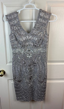 Sue Wong Nocturne Sleeveless Beaded Ribbon Silver Dress Size 6 Formal Party