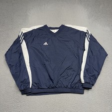 VINTAGE Adidas Windbreaker Jacket Men's Small Navy White Pullover V Neck 90s