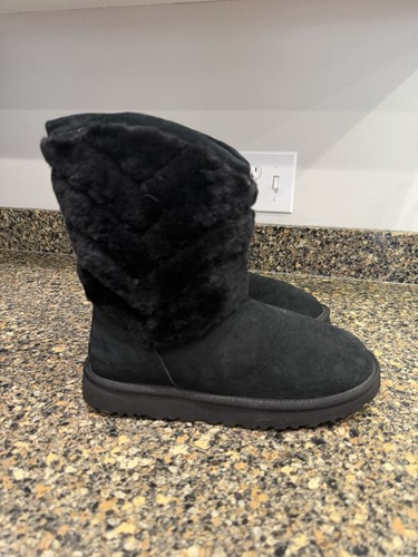 UGG TANIA WOMEN SHORT FUR BOOTS SUEDE BLACK SZ 9 US