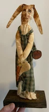 Primitive Hand Made Fabric Rabbit Figure Jo Ann Palmer Decor 13" Folk Art 2009