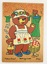 Vintage Fisher Price Wood Puzzle BEAR AND CUBS  506 10 pieces ages 2-5