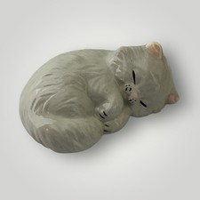 Figura de gato gatito persa durmiente de cerámica vintage pintada a mano 6" x 4"