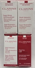 Clarins Lot of 4 Skincare Minis Total Eye Lift, Serum, Night Cream, Essence