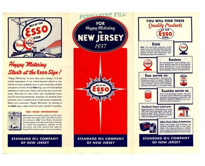 Vintage 1937 New Jersey Road Map   Std. Oil of NJ (Esso)