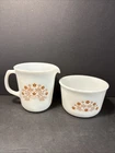 Pyrex Corning Brown Flowers Summer Impressions Creamer & Sugar Bowl Milk Glass