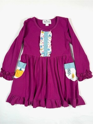 MARIE NICOLE Girls Pumpkin Pocket Dress Size M Pink Long Sleeve Ruffle Hem  Fall | eBay