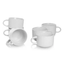 Set Of 6 Oversized Modern Matte White 22 Oz Coupe Coffee Soup Mugs