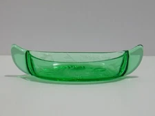Emerald Green Glass Canoe Boat Relish Dish Etched Thistle Pattern