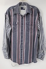 VTG Wrangler Brushpopper western shirt Mens 17.5 long sleeve pearl snap striped