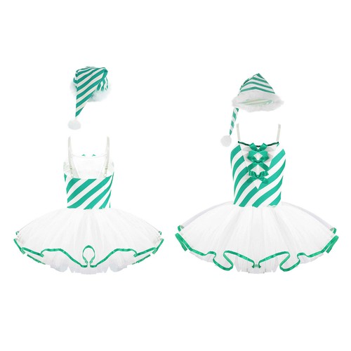Kids Girls Leotard Striped Dress Gymnastics Christmas Set Patchwork Dancewear - Picture 28 of 46