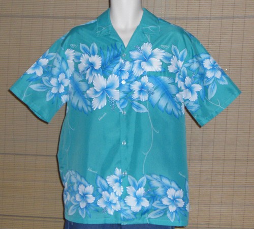 Herren Vintage KALENA Fashions of Hawaii Hemd türkis blau weiß geblümt Large - Bild 1 von 4