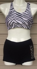 KURVE DANCE BOY SHORTS PIZZAZZ RACERBACK BRA TOP SET BLACK ONE SZ SMALL EUC  80