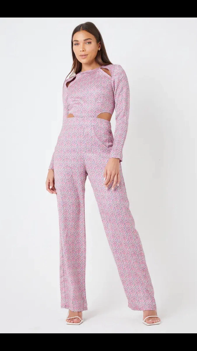 SILK FRED Creea High Shoulder Cut Out Jumpsuit Pink UK 12 RRP 95