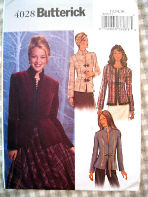 Butterick 4028 lined JACKET size 12-16 bust 34-38 UnCut fabric pattern ...