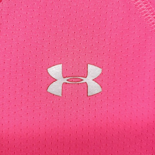 Under Armour Fitted Heat Gear Gym V-Neck Logo T-Shirt Tee Womens L Pink - Picture 5 of 13