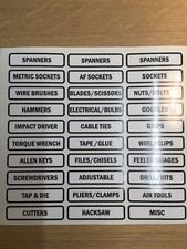 TOOLBOX  Drawer Label stickers decals tool Organiser Label set Black and white