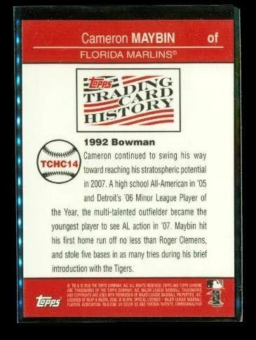 2008 TOPPS Chrome Baseball Trading Card TCHC14 CAMERON MAYBIN Florida Marlins - Image 2 of 2