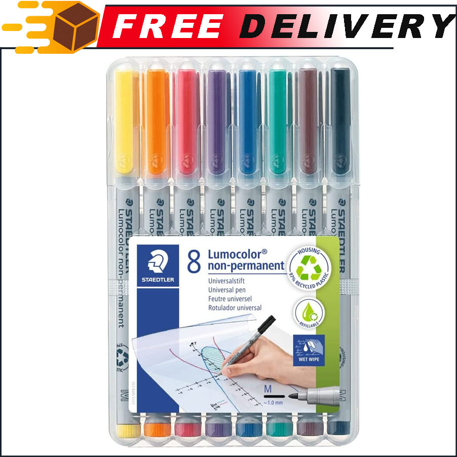 8pk STAEDTLER Lumograph Non-Permanent Wet Erase Marker Pen Medium