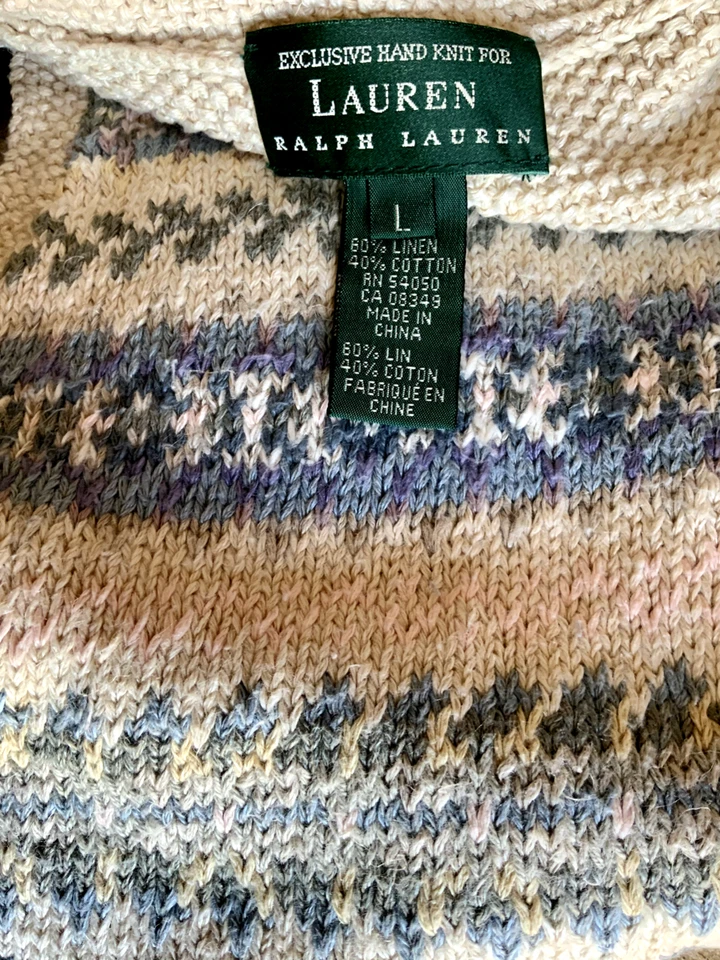 RALPH LAUREN HAND KNITTED FAIRISLE WAISTCOAT TANK TOP L designer LINEN FESTIVAL  - Image 4 of 4