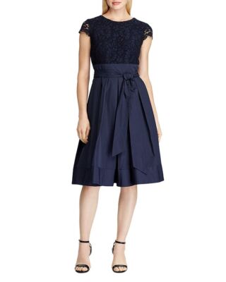 Lauren Ralph Lauren Lace Taffeta Fit and Flare Tie Waist Cocktail Party  Dress 4 | eBay