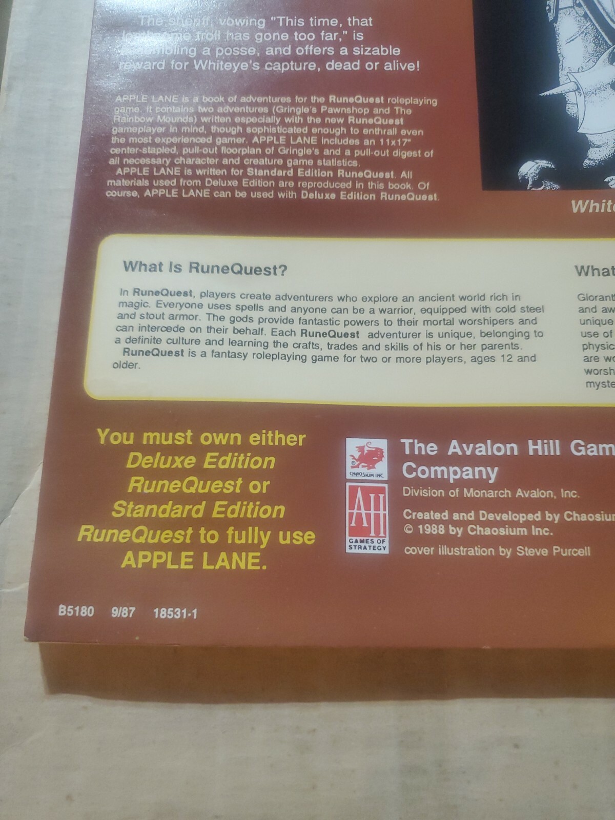 Runequest Roleplaying - Apple Lane - Chaosium / Avalon Hill - 1988 | eBay