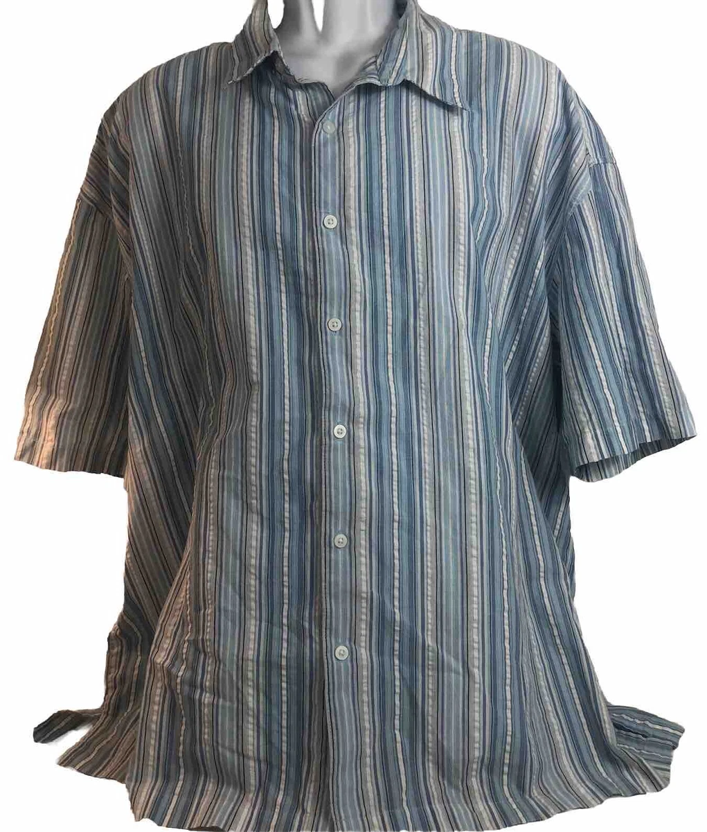 geoffrey beene short sleeve dress shirts Vintage 90s Y2K Geoffrey Beene Multicolor Nautical Stripe Smooth Poplin Cotton Button Down Shirt Size XL Oversized Blue Green Red