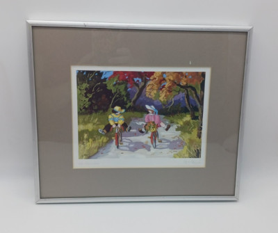Pauline T Paquin En Equilibre Framed Matted Art Print Boy Girl Riding Bicycle