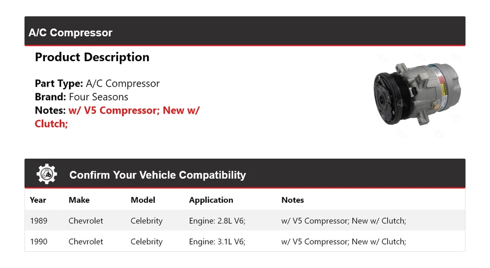 For 1989-1990 Chevrolet Celebrity A/C Compressor 4 Seasons — 第 2/4 张图片