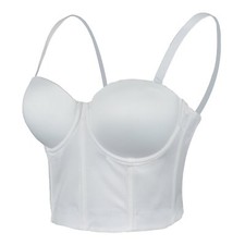 ELLACCI Women White Smooth Push up Bustier Crop Top Corset Bra