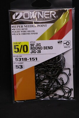OWNER 5318-151 90 Degree JIG HOOKS w/SUPER NEEDLE POINT Size 5/0 Pro Pack of 53