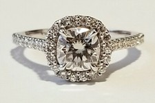 1.60 Carat Cushion Moissanite Halo Style Ring in 14K Gold