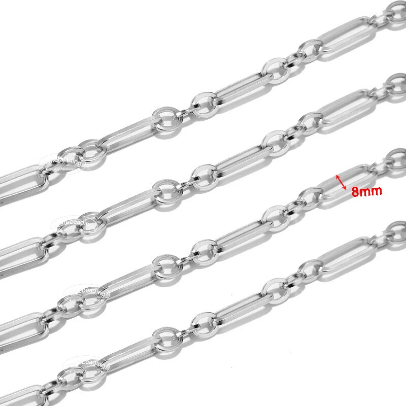 1Meter Stainless Steel 8mm Width Rolo Cable Chain Flat Wire Heavy Chic 3:1 Chain - Image 4 of 4