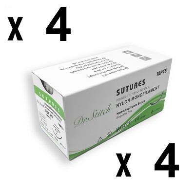 48/Pack Training Surgical Sutures Nylon Monofilament Sterile Vet-Med-Dental