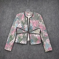 Alberto Makali Blazer Womens 8 Pink Striped Floral Long Sleeve Open Front Jacket