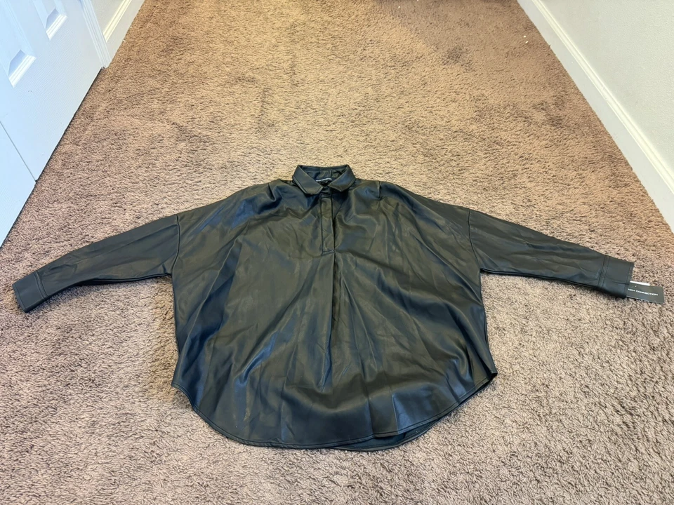 Camisa Chaqueta Chaqueta French Connection Negra Imitación Cuero Talla Grande M NUEVA $118