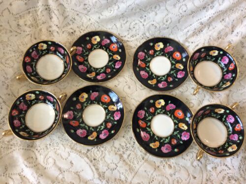 Rare ROYAL DOULTON POPPY Set (4) Double Handled Cream Soup Bowls w/ Saucers - Picture 3 of 10