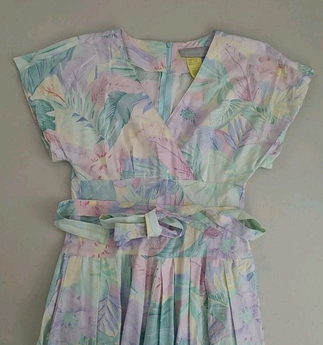 Floral V Neck Dress size 5-6 Belted Tea Party Cotton Vintage Carol Anderson - Picture 8 of 11