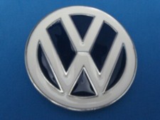 Vintage Volkswagen VW pewter style metal belt buckle-blue and white-Made in USA