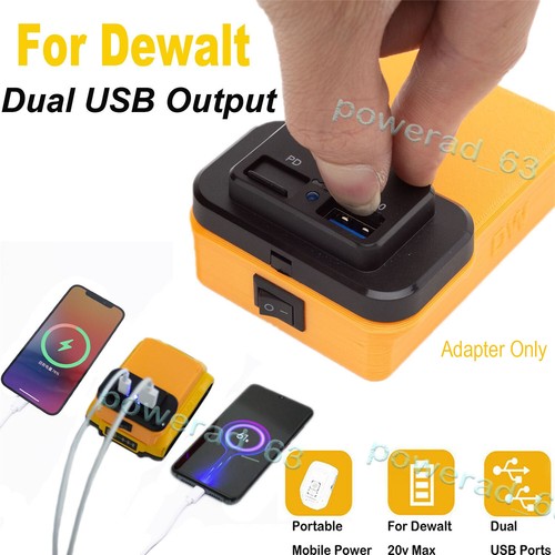 Dual USB Power Phone Charger Adapter For Dewalt 20V Max Lithium-ion Battery