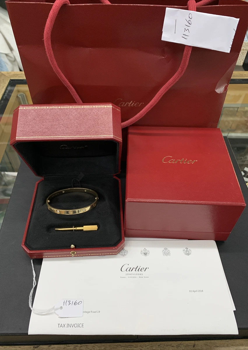 Cartier Love Bracelet 4 Diamonds 18k 750 Yellow Gold Original Packaging size 18